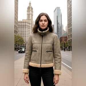 Vakko Shearling Lamb Jacket - Blue/Gray and Cream